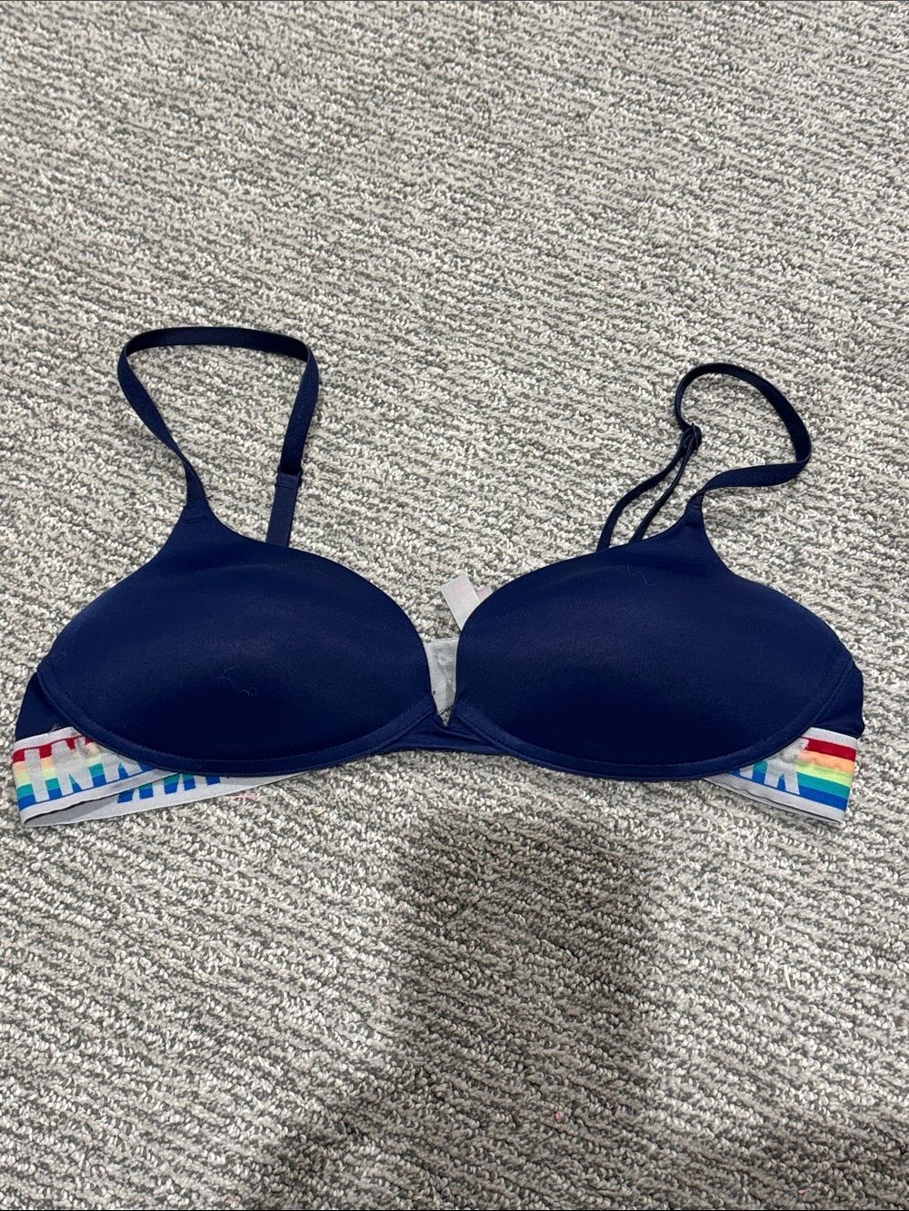 PINK Victoria's Secret Navy Push-Up Bra with Rainbow Band
